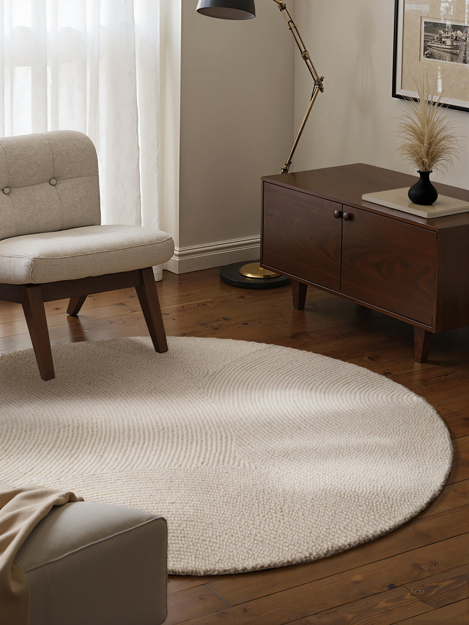 Hanse Home Eleni Rund Ullmatta, Vit
