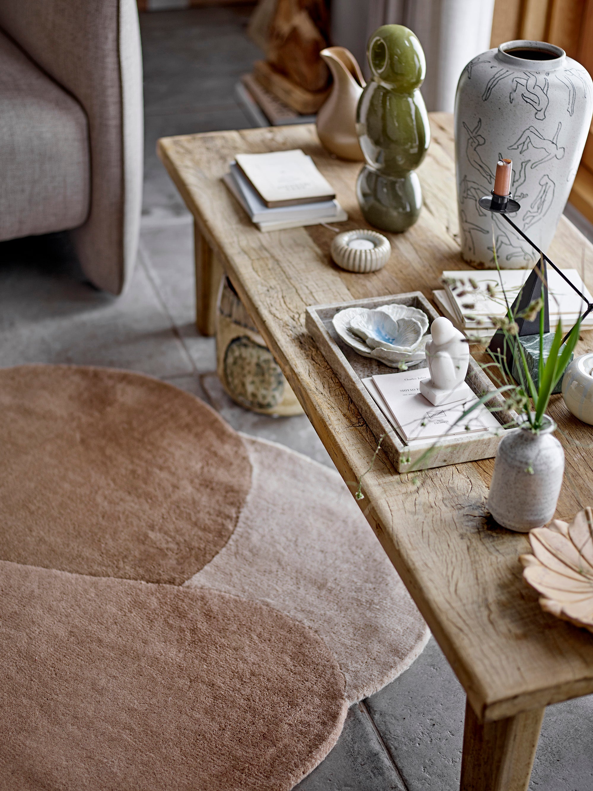 Bloomingville Denton Matta, Ull, 110x140cm, Brun/Beige