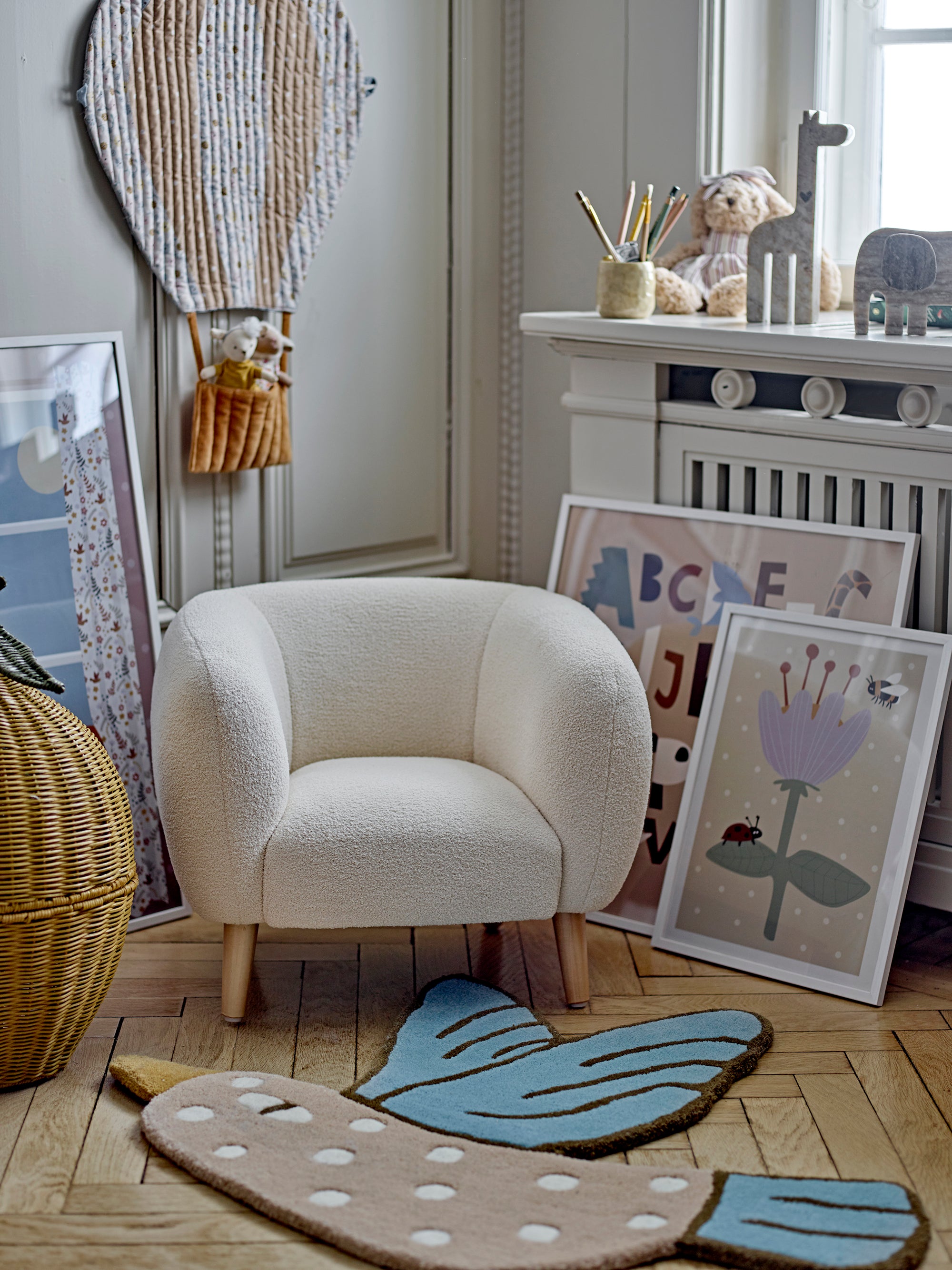 Bloomingville MINI Blue Jay Matta, Ull, 70x84cm, Blå/Beige