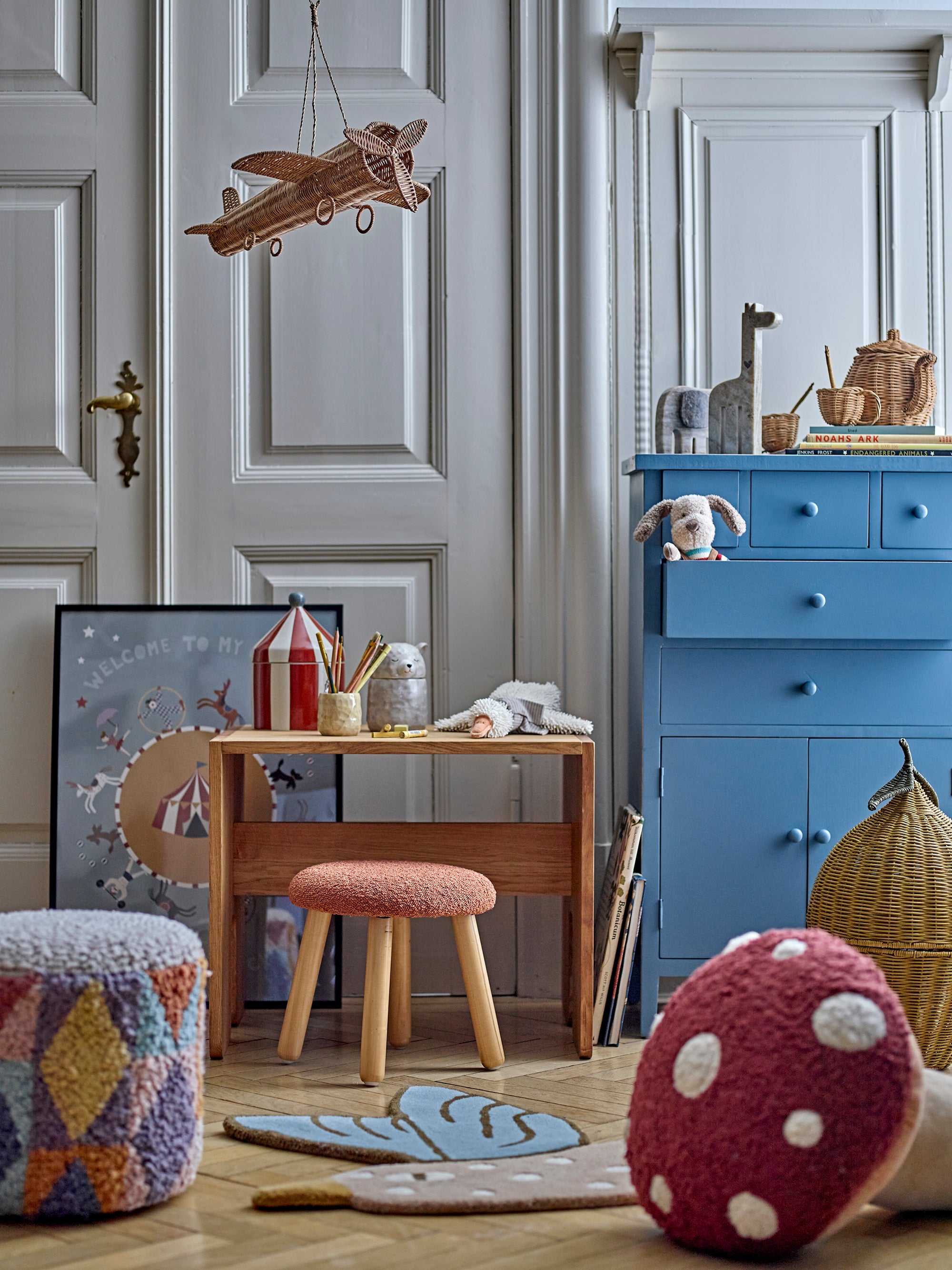 Bloomingville MINI Blue Jay Matta, Ull, 70x84cm, Blå/Beige