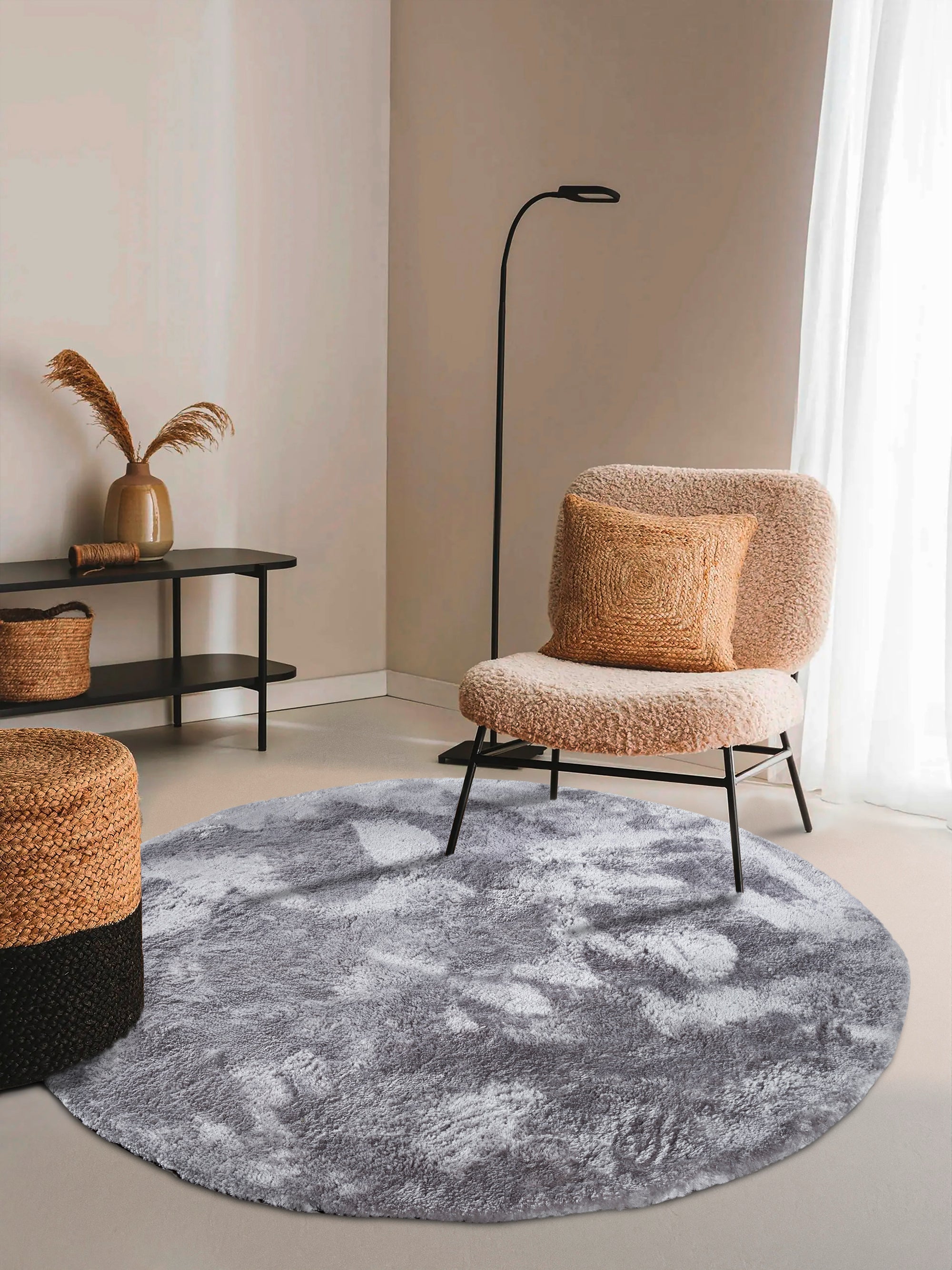 Elle Decoration Calida Rund Ryamatta, Syntet, Grå